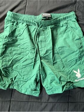Playboy Green Shorts with Bunny Logo Medium by Pacsun